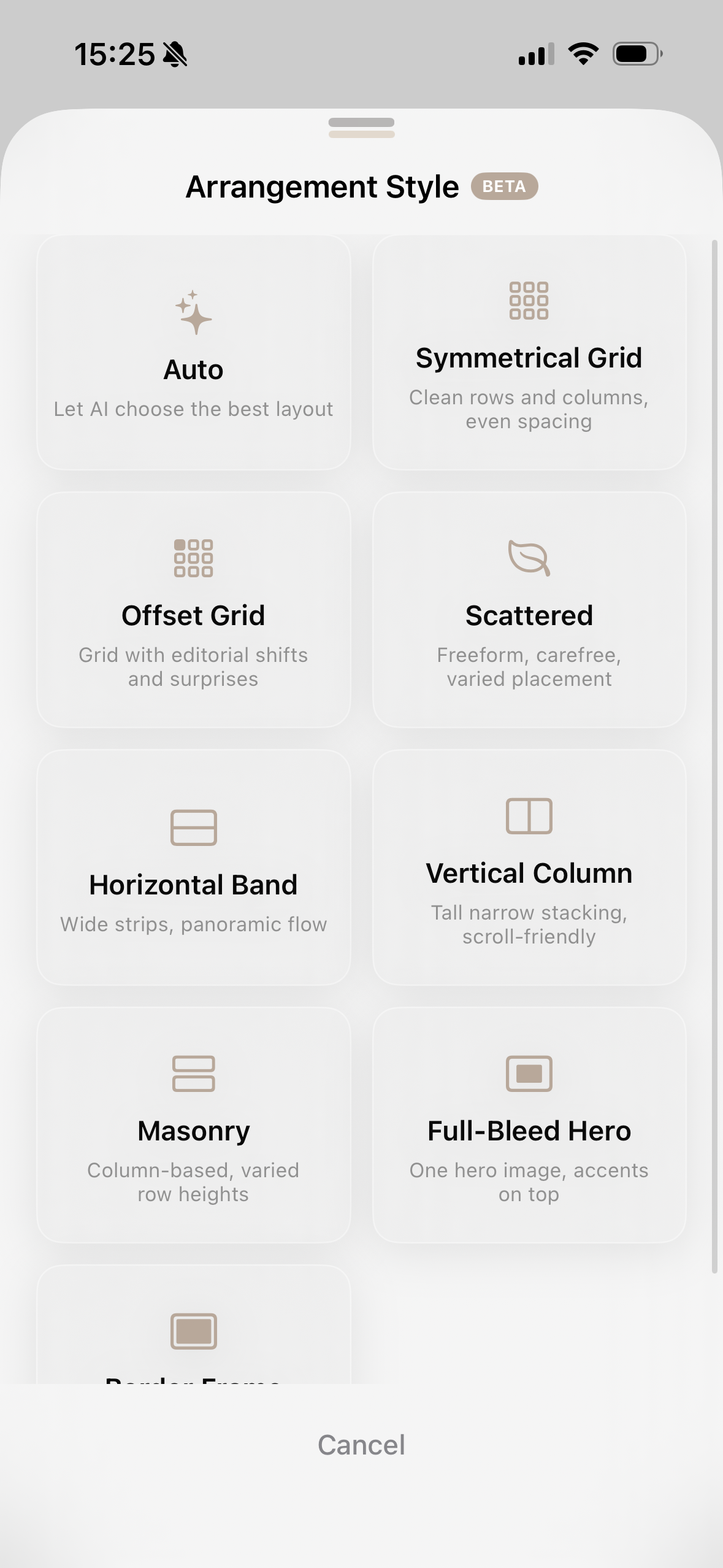 AI Arrange layout styles picker