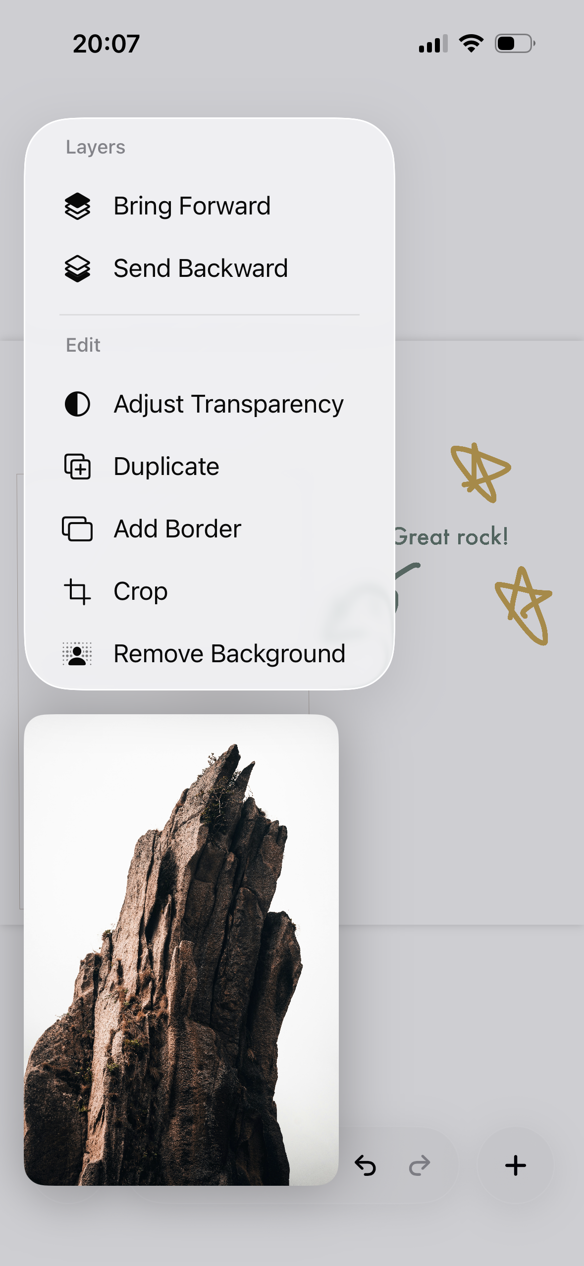 Object editing context menu on canvas